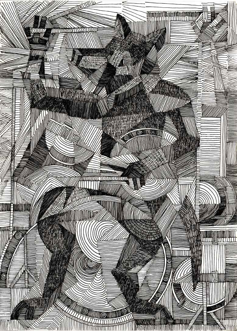 Cubist Wolf Drummer by Rick Clement